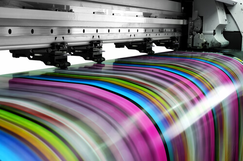 Large format printer producing a colourful print